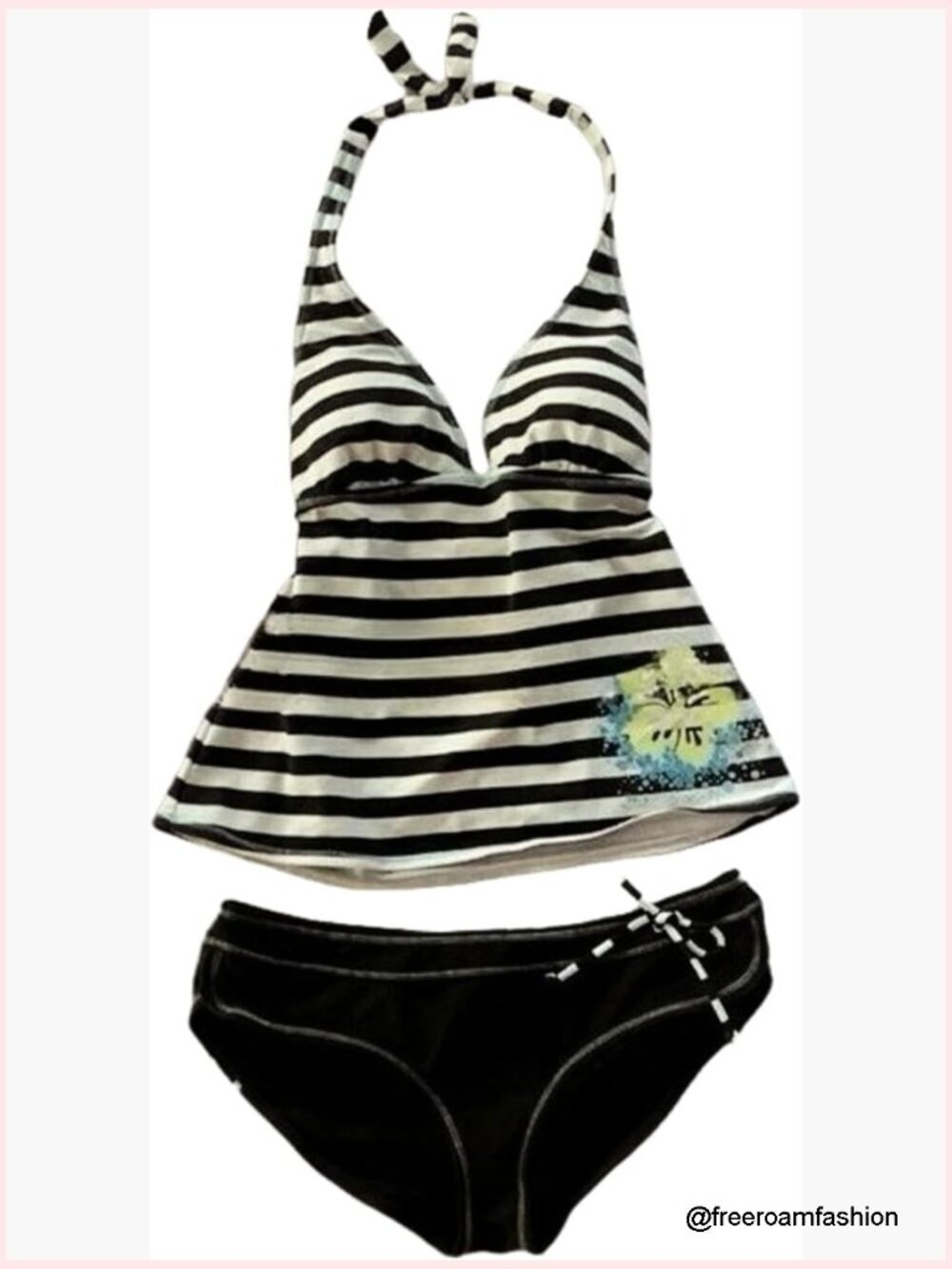 Y2K Striped Halter Neck Bikini Set 2 Piece Swimsuit Summer Beach